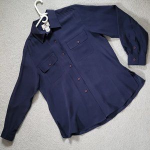 Navy Blue Xriss Xross 100% silk blouse